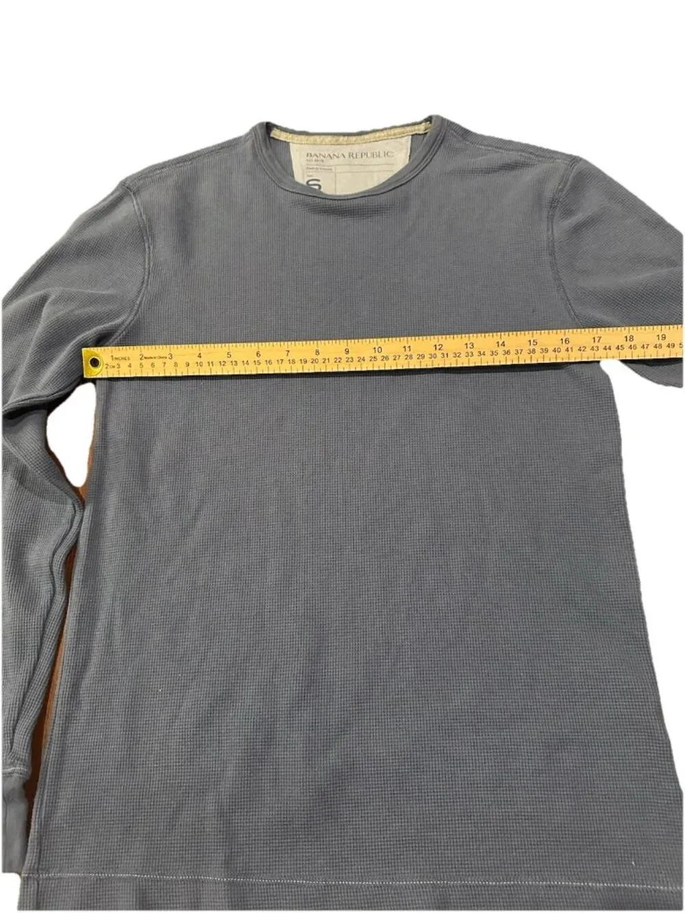 Banana Republic Thermal Shirt Mens Small Blue Long Sleeve Ribbed Waffle Knit